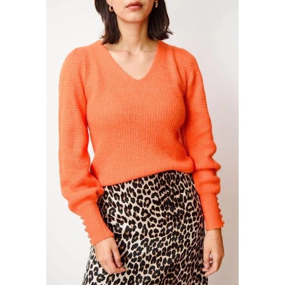 Suncoo Paris Pullover Sweater Women’s XS Alpaca Blend Puff Sleeve Soft Orange - Picture 2 of 13